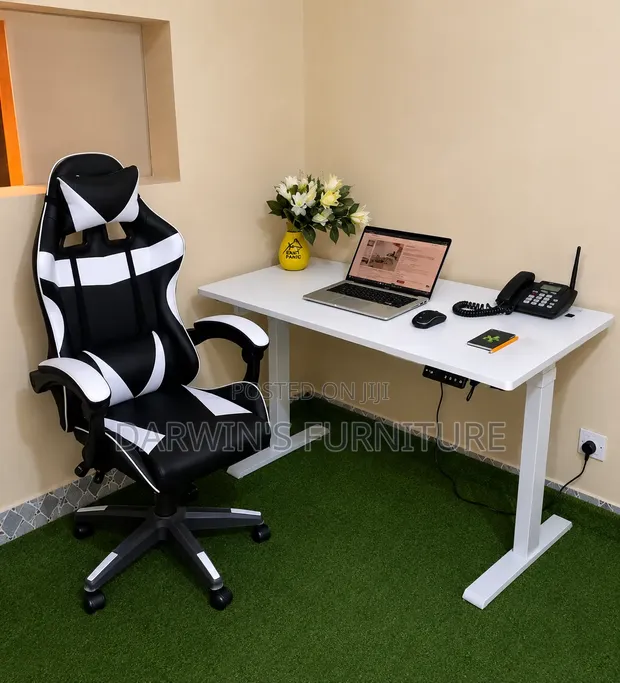 Adjustable Electric Standing Desk & Gaming Chair Set - 1