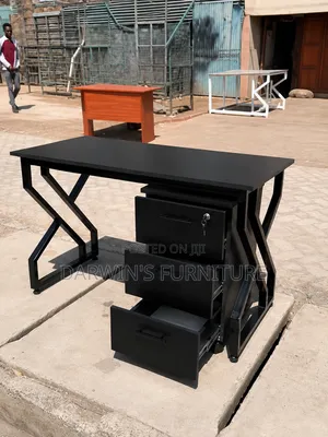 Black Metallic Study Table with Movable Drawers