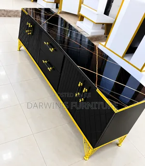 Boss Office Products TV Stand with LED & Drawers - Black