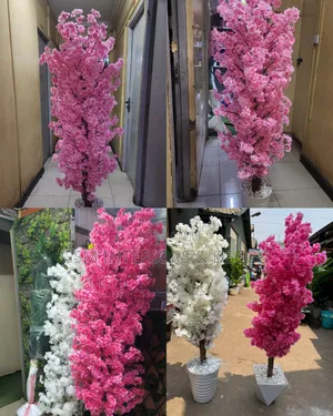 Mmea Mzuri Bandia wa Maua ya Cherry Pink 1.8m na Vase