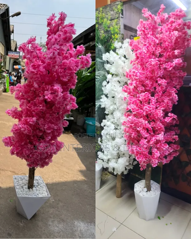 Artificial White & Pink Cherry Blossom Tall Plants - 1