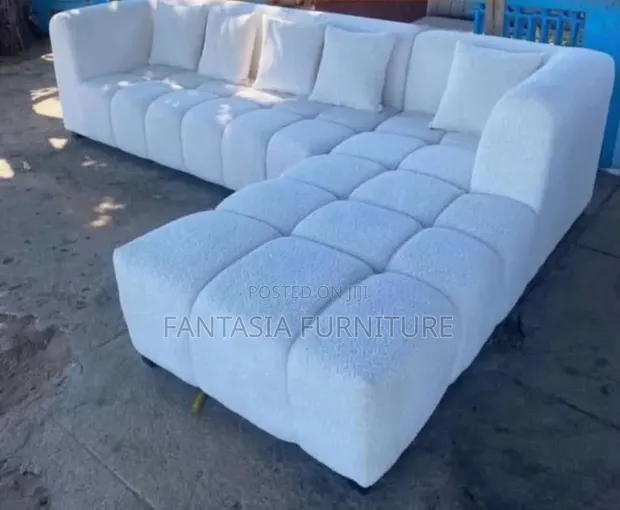 5 Seater White Bouclé Bubble Sofa - 1
