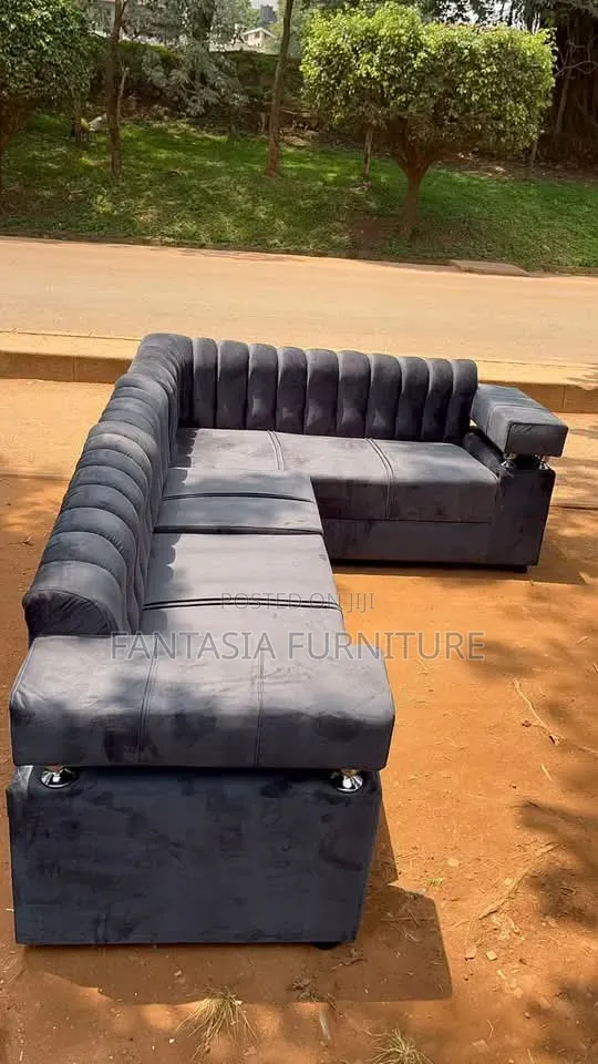 5 Seater Dark Grey Sectional Sofa - 1