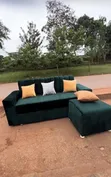 3 Seater Dark Green Sofa Set with Ottoman - 2