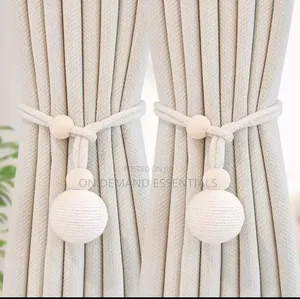 Curtain Tieback with Natural Wood Bead & Knotted Ball Pair