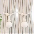 Curtain Tieback with Natural Wood Bead & Knotted Ball Pair - 1