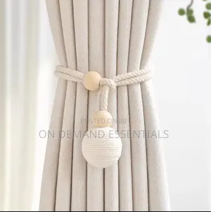 Curtain Tieback with Natural Wood Bead & Knotted Ball Pair