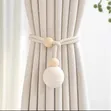 Curtain Tieback with Natural Wood Bead & Knotted Ball Pair - 2