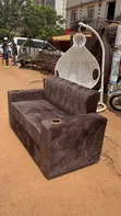 Dark Brown 3-Seater Loveseat with Cup Holders - 1