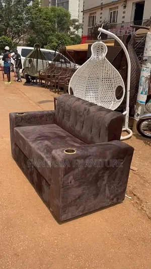 Dark Brown 3-Seater Loveseat with Cup Holders