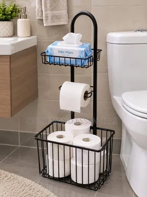 Free Standing Metallic Tissue/Toiletries Organizer - Black