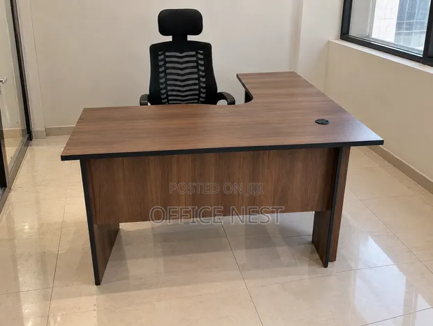 L-Shaped Executive Office Desk - Modern Wood Finish - 1