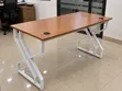Modern Office Desk - Wooden Top, White Metal Legs - 3