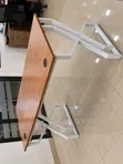 Modern Office Desk - Wooden Top, White Metal Legs - 4