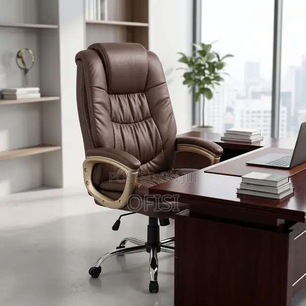 Executive Office Chair - Brown High-Back Leather - 1