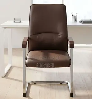 Kiti cha Brown Leather Cantilever cha Mapokezi - Kiti cha Kisasa cha Wageni