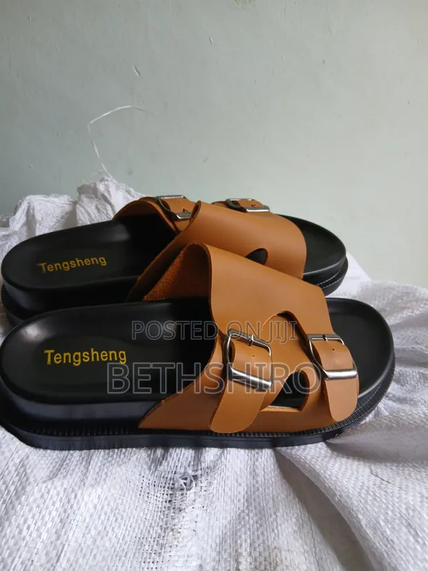 Double Buckle Leather Sandals - 1