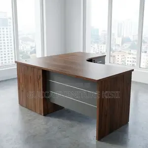 1.4M Curved Imported Brown Desk with Storage
