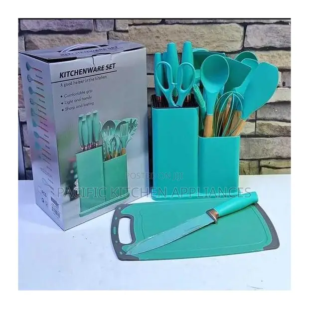 19-Piece Executive Silicone Utensil Set with Wooden Handles - 1