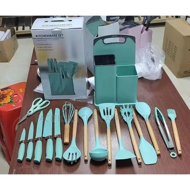 19pcs Silicone Spoons Set with Wooden Handles - 1