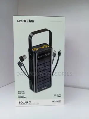 Green Lion Solar X 30000mAh PD Power Bank 20W - Nyeusi