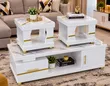 Coffee Table with Glass/Marble Top & 2 Stools - 1