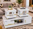 Coffee Table with Glass/Marble Top & 2 Stools - 2