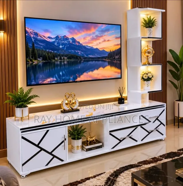 TV Stand with LED Lights & Flower Decor Stand - 1