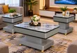 Grey Coffee Table with Glass/Marble Top & 2 Stools - 1