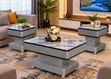 Grey Coffee Table with Glass/Marble Top & 2 Stools - 2