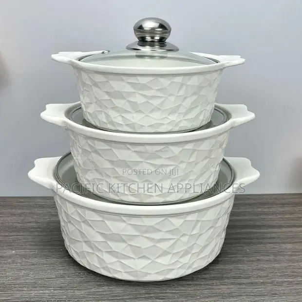Ceramic Soup Pot Set with Glass Covers (3-Piece) - 1