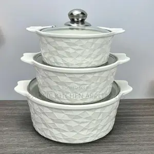 Seti ya Sufuria za Kauri na Vifuniko vya Kioo (3-Piece)