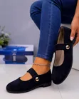 Quality Square Toe Mary Jane Low Flats - Black Suede - 2