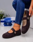 Quality Square Toe Mary Jane Low Flats - Black Suede - 3