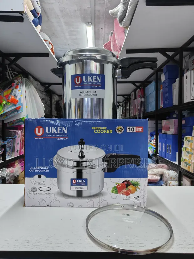 Uken 10 Litre Aluminium Pressure Cooker with Glass Lid - 1