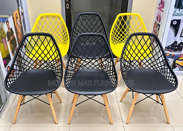 Modern Diamond Mesh Dining Chairs - Black & Yellow - 1