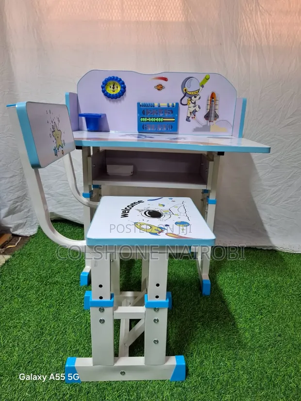 Kids' Adjustable Study Desk and Chair Set - Space Theme - 1