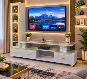 Executive Extended TV Stand na Marble Coating na Cabinet ya Rafu