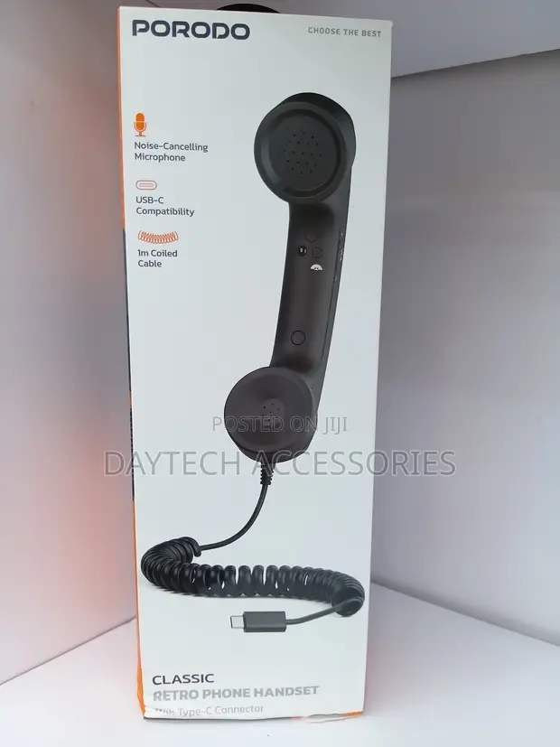 Porodo Classic Retro Phone Handset with Type-C - Black - 1