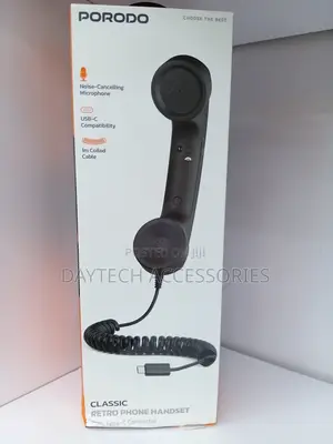 Porodo Classic Retro Simu Handset na Type-C - Nyeusi