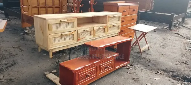Modern Mahogany & Mango TV Stand - 1