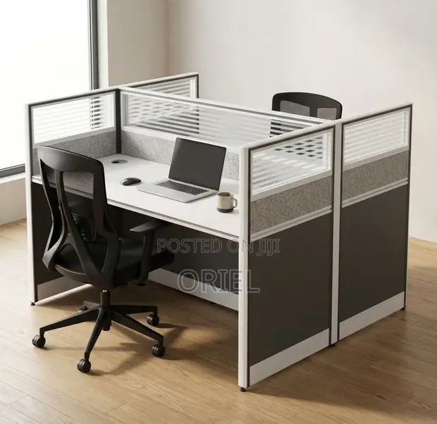 2-Seater Open Nyeusi & Nyeupe Workstation - 1