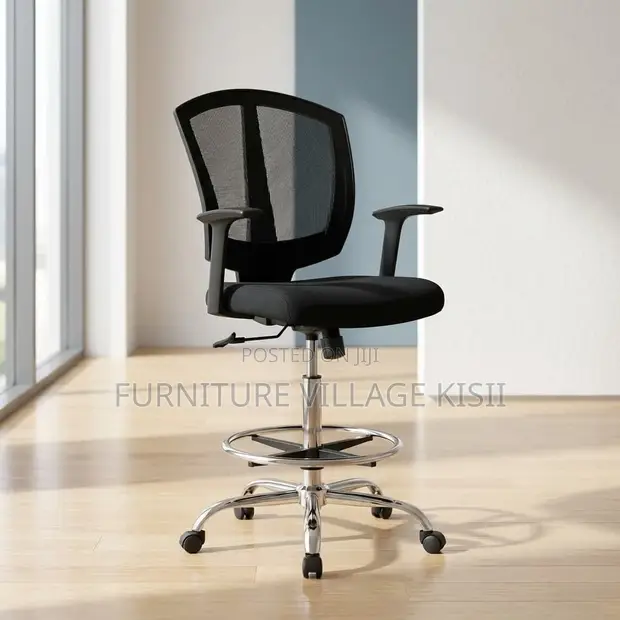 Black Mid-Back Counter Chair - 1