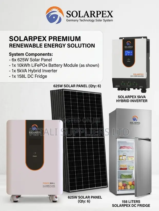 5KVA 10KWh LiFePO4 Battery Solar System with 6x625W Panels & DC Fridge - 1
