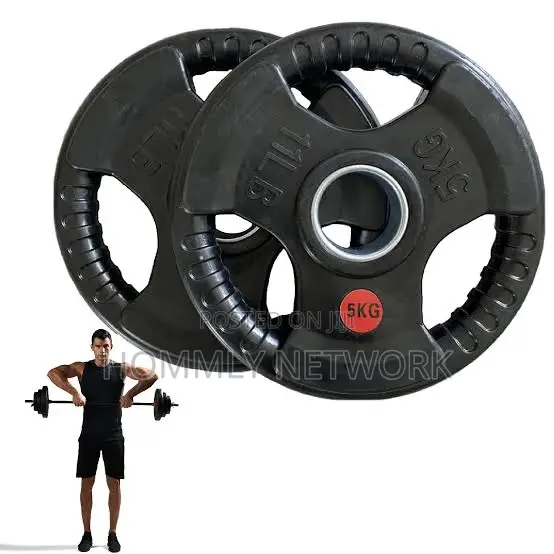 5kg Rubber Coated Olympic Weight Plates Pair - 1
