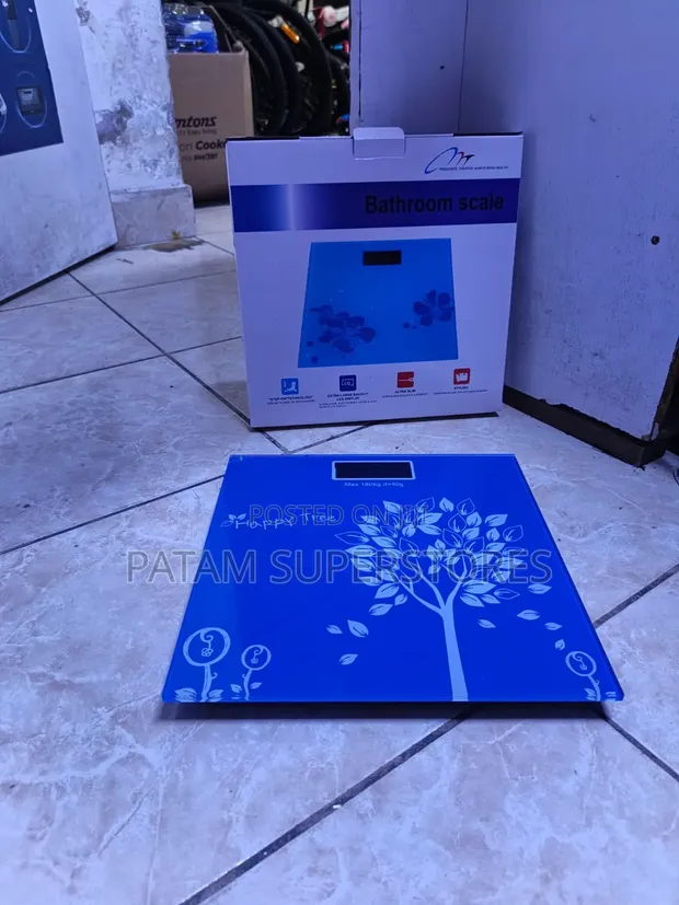Blue Tempered Glass Digital Bathroom Weighing Scale - 1