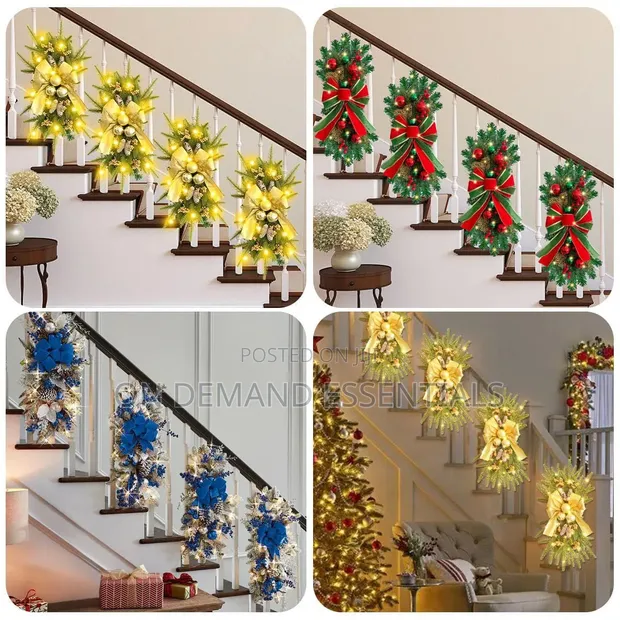 Mapambo ya Krismasi ya Wreath kwa Ajili ya Ngazi na Taa za LED - 1