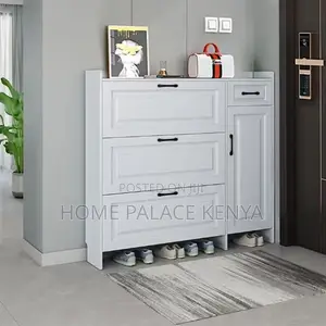 Kikasha cha Viatu cha Mbao Nyeupe chenye Droo