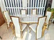 6 Seater Marble Top Dining Set with PU Leather Seats & Golden Legs - 1