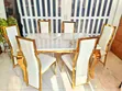 6 Seater Marble Top Dining Set with PU Leather Seats & Golden Legs - 2